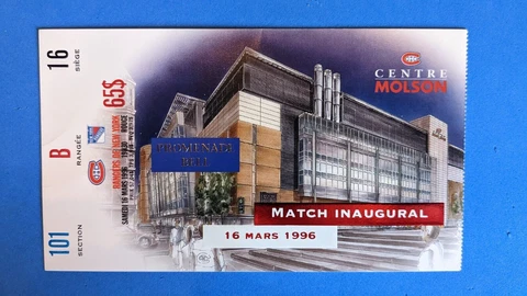 NHL ORIGINAL 1996 MONTREAL CANADIENS  INAUGURAL TICKET for the MOLSON CENTRE Cover