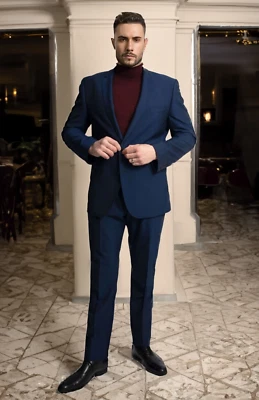 Men's Ink Blue Pierre Cardin Suit Tailored Fit - Image 1 of 4