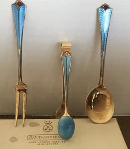 David Andersen Norway MCM Gold Sterling & Enamel Serving Pieces 1925-1950 - Picture 1 of 3