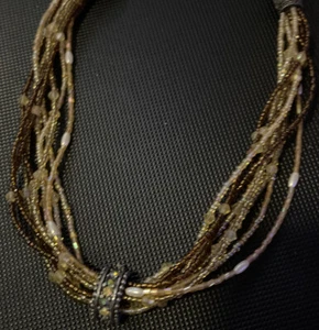 Vintage Necklace Choker 16 Inches Multicolor 1970S Seed Beads And Slider Pendant - Picture 1 of 5