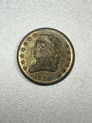 1828 Classic Head Half Cent 1/2C 13 Stars-Choice Almost Uncirculated Condition - Image 1 of 2