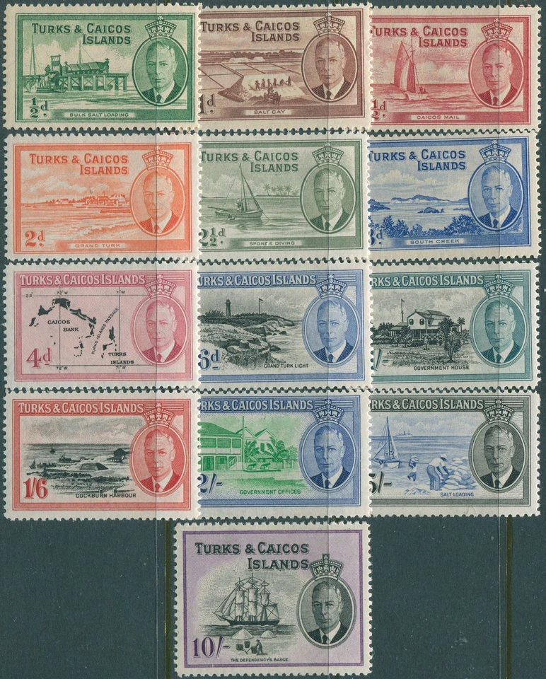 Islas Turcas y Caicos 1950 SG221-233 KGVI Conjunto de escenas costeras MNH Foto 1 de 1
