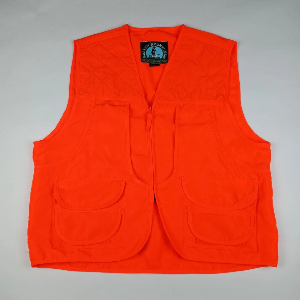 Master Sportsman Bird Hunting Vest Sleeveless Orange Men's Size Large Zip Up - Image 1 of 4