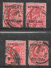 GB King Edward VII Stamps SGO102 1d Red x 4. OP: ADMIRALTY OFFICICAL r13907