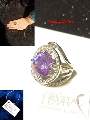 Anello Donna Grande CRISTALLI SWAROVSKI ORIGINALI Rod. Argento Solitario Oro  - Immagine 1 di 4