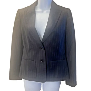Petite Sophisticate Classic Navy Pinstripe Career Blazer Lined 2 Button - Picture 1 of 8