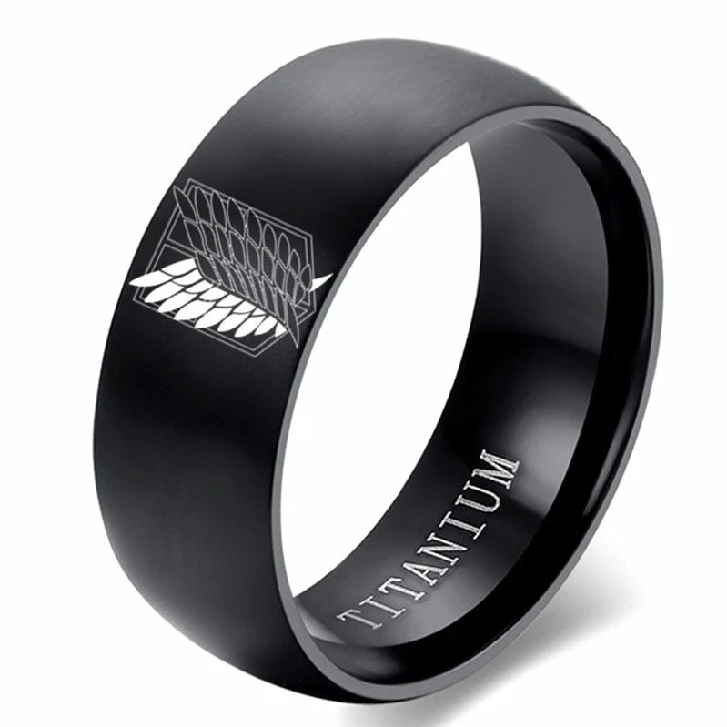 Nuevo Anillo Unisex Attack on Titan Negro Titanio Sello Anillo de Diseñador  Foto 1 de 2