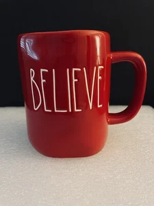 Rae Dunn BELIEVE Red Coffee Mug Tea Artisan Collection By Magenta Christmas - Picture 1 of 4