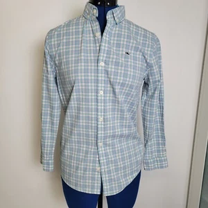 Vinyard Vines Boys 100% Cotton Whale Shirt Blue Green Orange Plaid M (12-14) - Picture 1 of 10