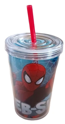 Amazing Spider-Man Web Slinger vaso de plástico sin BPA con tapa NUEVO Foto 1 de 4