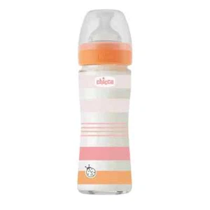 Chicco Glass Baby Bottle 240ml 0m+ Well Being With Silicone Teat Pink 28721-11 - Picture 1 of 3