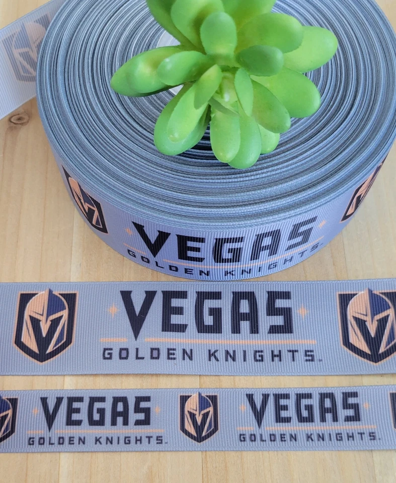 7/8 & 1.5 (1 YD) Vegas Golden Knights Hockey Grosgrain Ribbon Cheer Bow Lanyard - Image 1 of 1