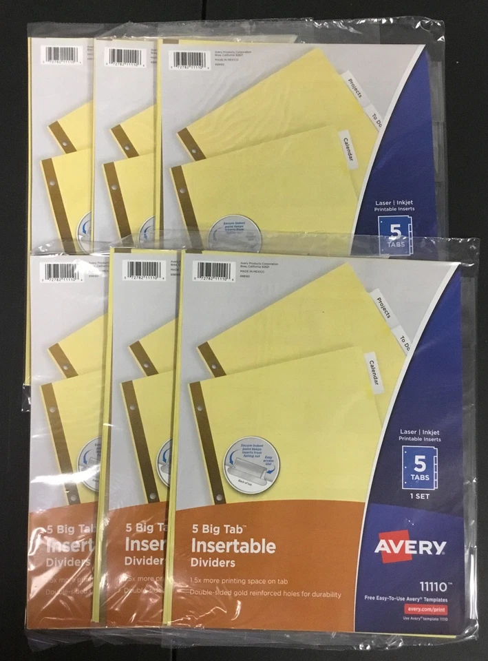 LOT OF 6 Avery 5 Big Tab Insertable Dividers, 11110 - Image 1 of 1