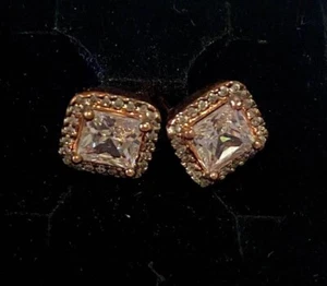 PANDORA ROSE SQUARE SPARKLE HALO STUD EARRINGS. AS NEW. 280591CZ. - Picture 1 of 6