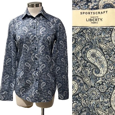 SPORTSCRAFT & LIBERTY "LEE MANOR" Blue  Paisley Cotton Blouse Shirt 6AUST-UK/2US Foto 1 de 4