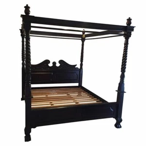 Solid Mahogany Wood Bedroom 4 Poster Bed Bedside Dressing Table Queen Size Set - Picture 1 of 10