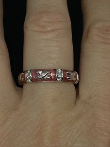 Lauren G Adams Signed LGA Women’s Pink Enamel Clear Crystals 9.75 Band Ring - Picture 1 of 4