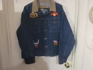 Vintage Wrangler 74148PW Western Denim Jacket Men XL Harley Davidson Patches USA - Picture 1 of 7