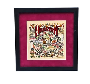 Catstudio Houston Texas Hand Embroidered Framed Art Print - Picture 1 of 4