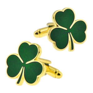 PinMart's St. Patrick's Day Irish Green Shamrock Clover Cufflink Set - Bild 1 von 3