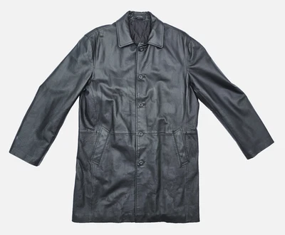 Gabardina de cuero negra grande Stafford para hombre forro de poliéster acolchado Foto 1 de 4