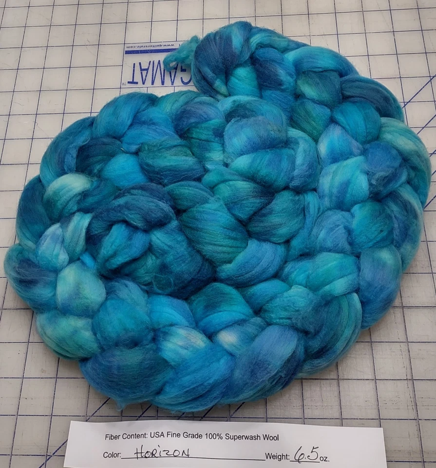 Superwash Fine Wool Top Roving Spinning Handpainted Dyed USA Horizon - Image 1 of 1