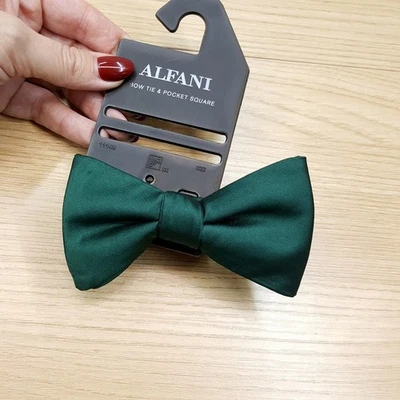 Gravata borboleta masculina ALFANI cetim verde sólido pré-amarrada - Imagem 1 de 3