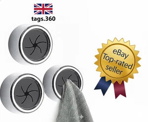 3 ganci per asciugamani da cucina autoadesivi rotondi da parete porta strofinacci UK - Foto 1 di 6