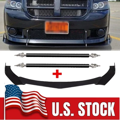 Front Bumper Lip Spoiler /Splitter Strut Rods Glossy Black For Dodge Caliber SRT Foto 1 de 4