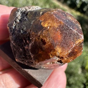 Spessartine Garnet Large Crystal Mounted On A Wooden Plinth Gem Mineral Display - Picture 1 of 24