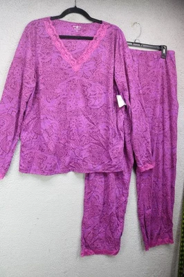 Conjunto de pijama fino de encaje con cuello en V manga larga Jaclyn Smith-grande-nuevo con etiquetas Foto 1 de 4