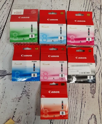 Genuine Canon CLI-8 Ink Cartridges - Green/PCyan/Magenta/Blue/PMagenta/Black/Red - Image 1 of 2
