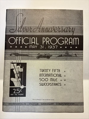 May 31, 1937  Indianapolis Motor Speedway Indy 500 Reprint Program - Image 1 of 4
