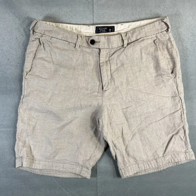 Pantalones Cortos Abercrombie & Fitch 100% Lino Para Hombre 36 Beige Chino Verano Transpirable 9" Foto 1 de 4