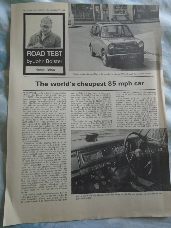 Honda N600 Autosport reprint brochure Sep 1968 UK market - Image 1 of 1