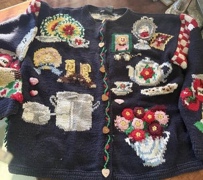 Vintage Eagles Eye Cardigan Sweater Lg 3D Knit  Grandma’s house - Image 1 of 4