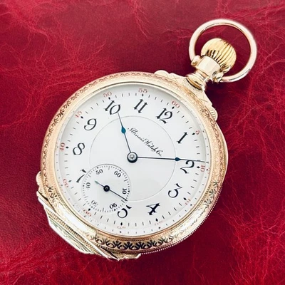 Stunning 14k GF Box Hinged Illinois 16s/17j M-5 Grade 184 Pocket Watch Serviced - Image 1 of 4