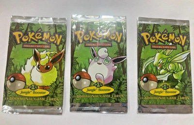 Лот из 3 Pokemon TCG Unlimited Jungle ПУСТОЙ Бустер Упаковка Обертки Полный Набор для Искусства - Изображение 1 из 2