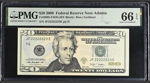 2009 $20 PMG 66 EPQ ⭐ JF22222223E Fancy Serial • 7 of a Kind Near Solid GEM Note - Picture 1 of 3