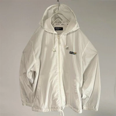 Benetton F1 车队尼龙拉链连帽夹克白色 90 年代复古 M 码 — 第 1/4 张图片