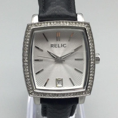 Reloj Reliquia Mujer Tono Plateado 30mm Fecha Cristales Cuero ZR34200 Batería Nueva Foto 1 de 4