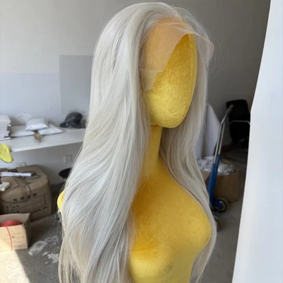Peluca delantera de encaje HD larga recta rubia platino cabello resistente al calor Foto 1 de 4