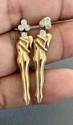 Pendientes de diamantes de oro amarillo/blanco de 14 k con abrazo amoroso de 0,20 CTW (X231) Foto 1 de 4