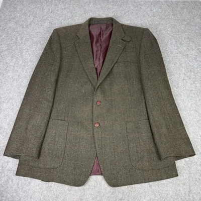 M&S Blazer Mens 46L Green Check Windowpane Moon Yorkshire Tweed Jacket Hacking - Image 1 of 4