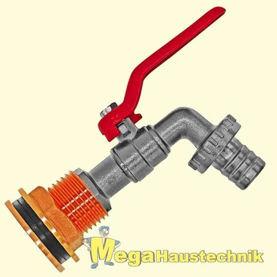 1/2" Regentonnen Durchführung mit Auslaufhahn Schlauchtülle Zapfhahn Wasserfass - Bild 1 von 4