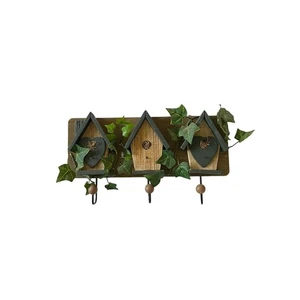 Rustic Birdhouse Wall Hook Rack with Faux Ivy – 3 Hooks - Picture 1 of 5