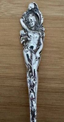 ANTIGUO RARO CAÑA BARTON ART NOUVEAU ESTERLINA AMOR LECHUGA DESARMADA TENEDOR PARA SERVIR Foto 1 de 4