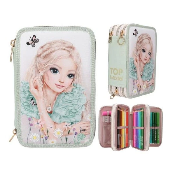 DEPESCHE - TOPMODEL 3-FACH FEDERTASCHE MIT STICKEREI SUMMER FEELING GEFÜLLT NEU - Bild 1 von 1