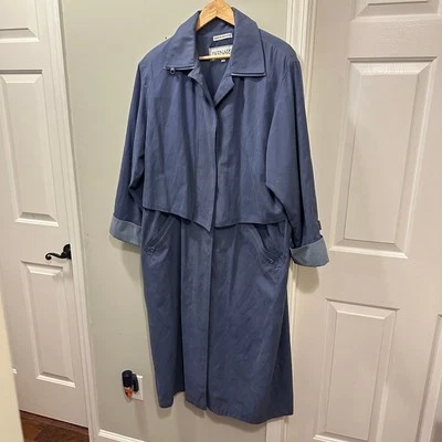 Bernardo Vintage Blue Long Coat Trench Coat Button Up Women’s Size 12 Minimalist - Image 1 of 4