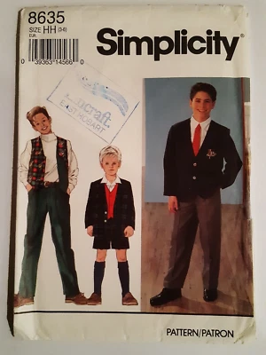 SIMPLICITY PATTERN - 8635 BOYS PANTS SHORTS VEST COLLARLESS JACKET 3-6 UNCUT - Image 1 of 2